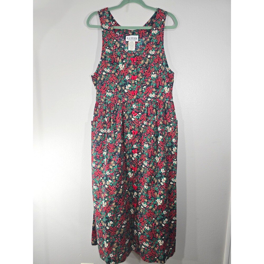 Vintage RJ Stevens Christmas Holly coquette bow Jumper Dress 12 grannycore AO